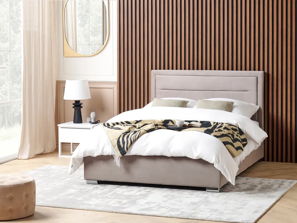 Ottoman Bed ROUEN Velvet Taupe 140 x 200 cm (EU Double)