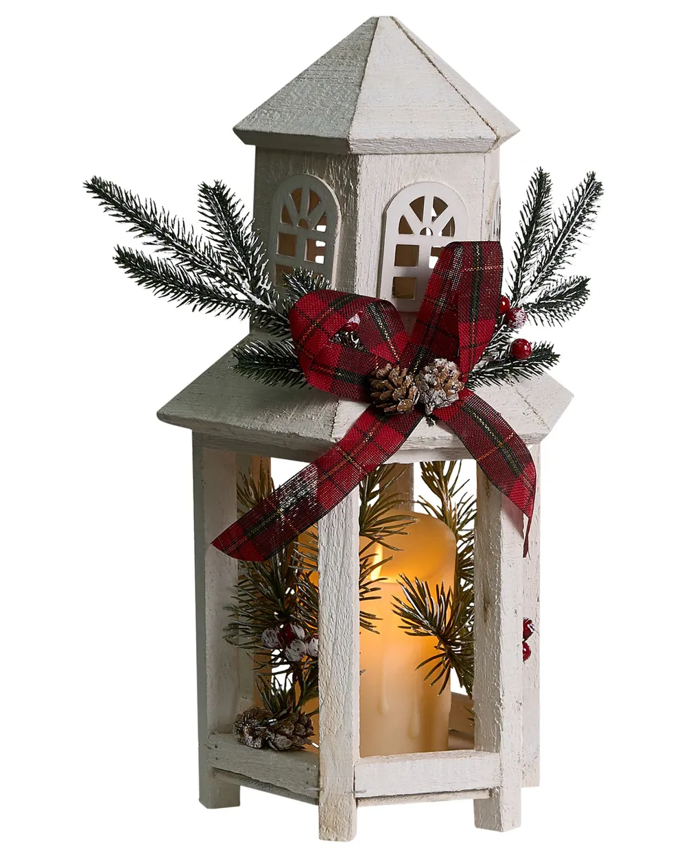 LED Laterne SAVIVESI 38 cm Weihnachtsmotiv Weiß