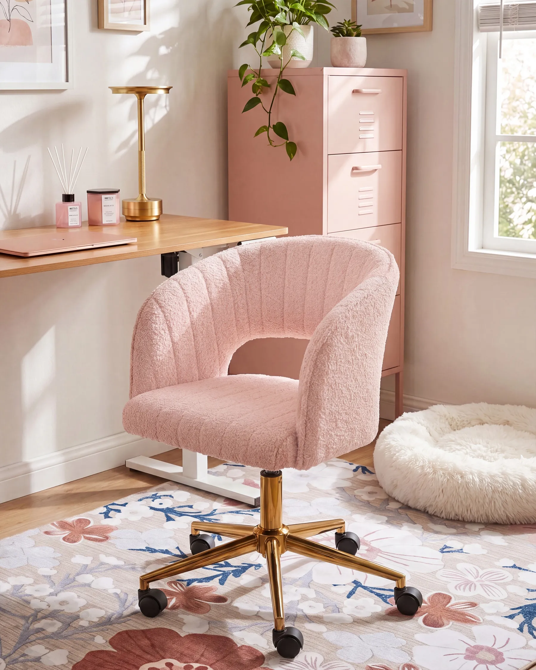 Desk Chair KATONAH Boucle Pastel Pink_1099357