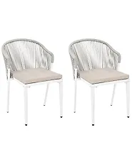 Set of 2 Garden Chairs with Cushions PARANEA Metal Off-White_1179671