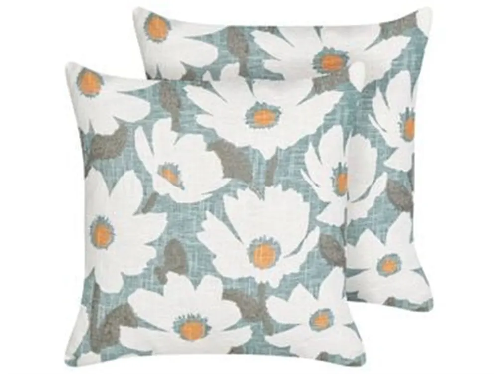 Set of 2 Decorative Cushions JATROPHA 45 x 45 cm Cotton Light Blue Floral Pattern_1183774