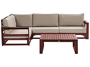 Garden Corner Sofa with Table 4 Seater TIMOR Modular Acacia Wood Dark Red Right Hand_856605