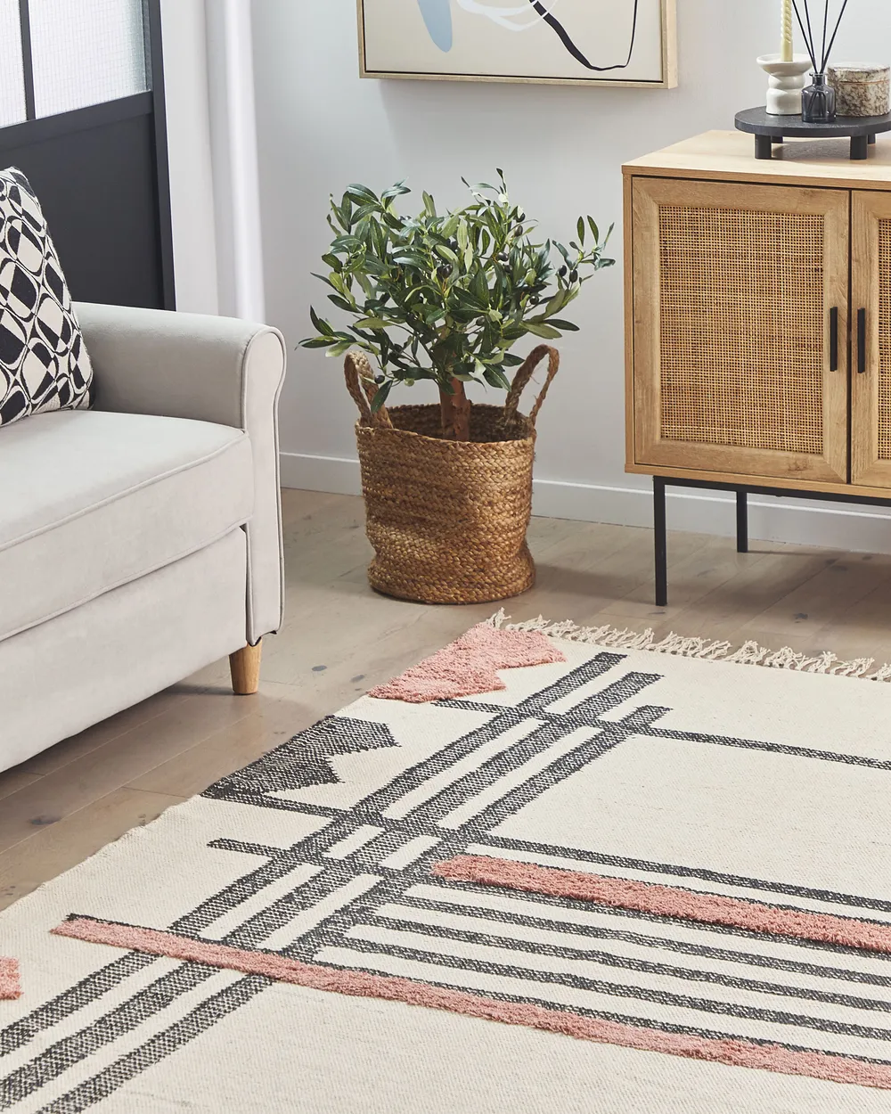 Teppich Baumwolle beige / schwarz abstraktes Muster verschiedene Größen MURADIYE