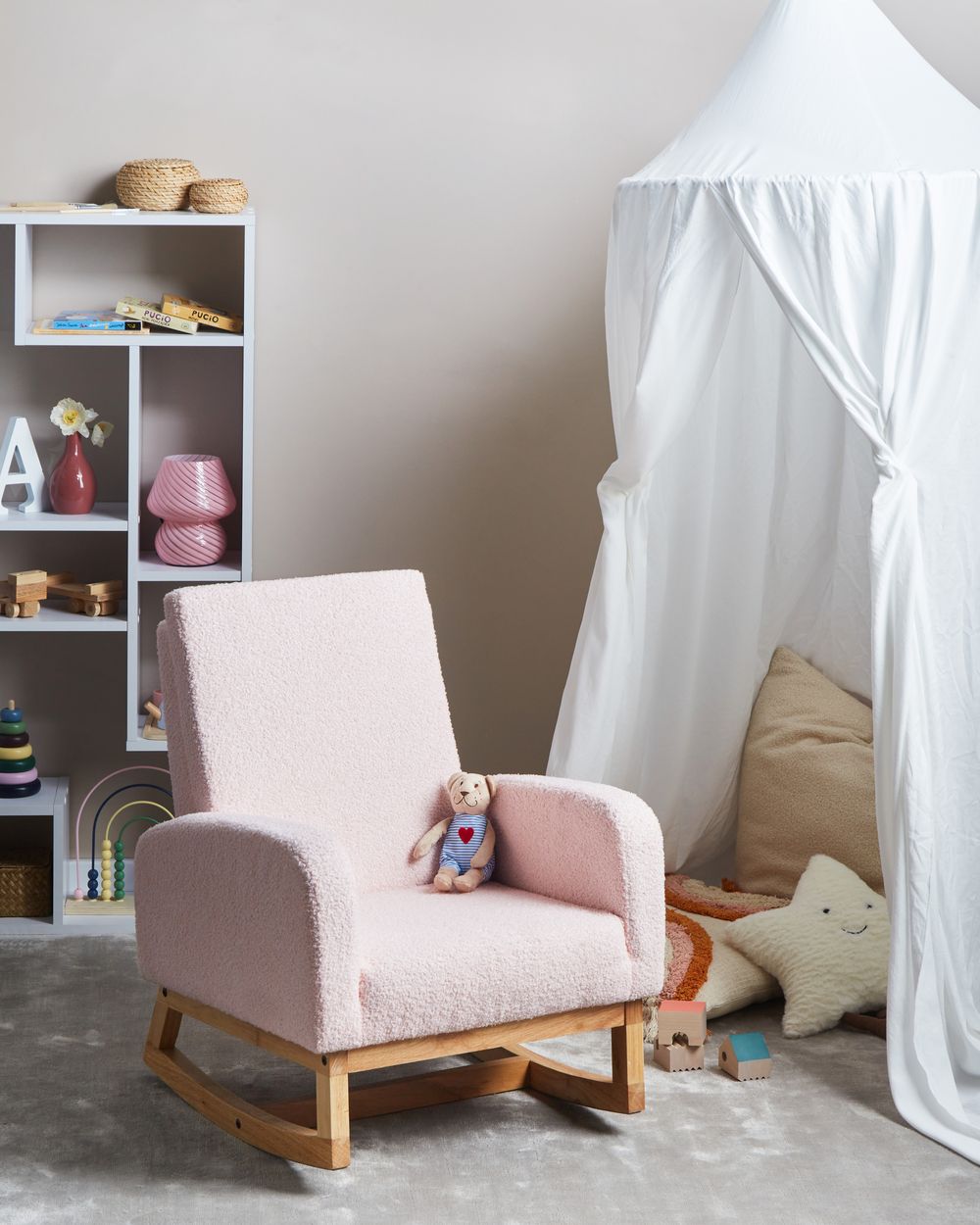 Kids Rocking Chair NORBY Boucle Pastel Pink