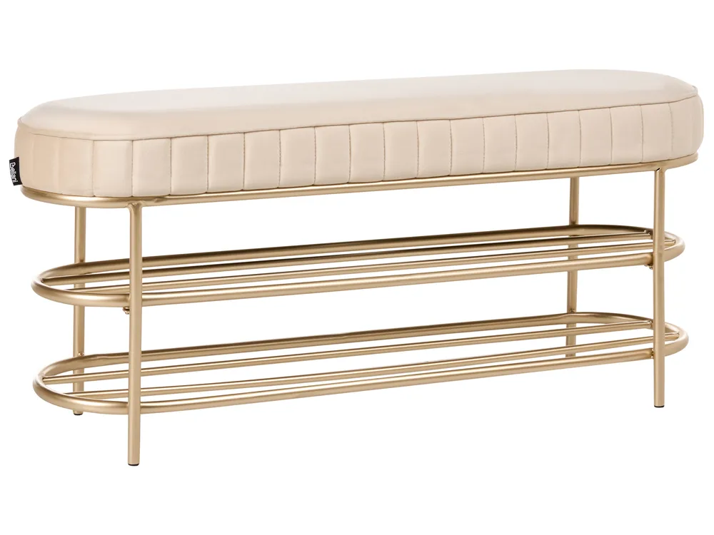 2 Tier Shoe Bench VERGENNES Velvet Beige