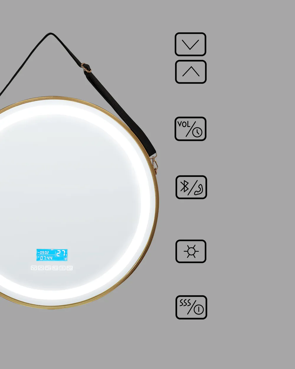 Kopalniško ogledalo LED DAROIS 60 cm 60 cm z zvočnikom Bluetooth Zlati_940504