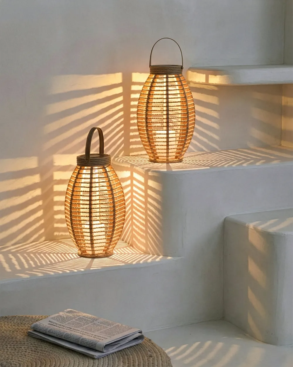 Solarbetriebene Laternen 2er-Set SHANGANI 40 cm Naturfarben