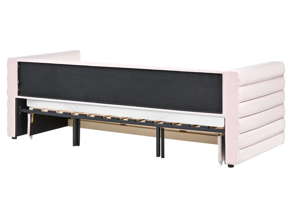 Tagesbett mit Stauraum Samtstoff MEUDON 90 x 200 cm Pastellrosa_1069123