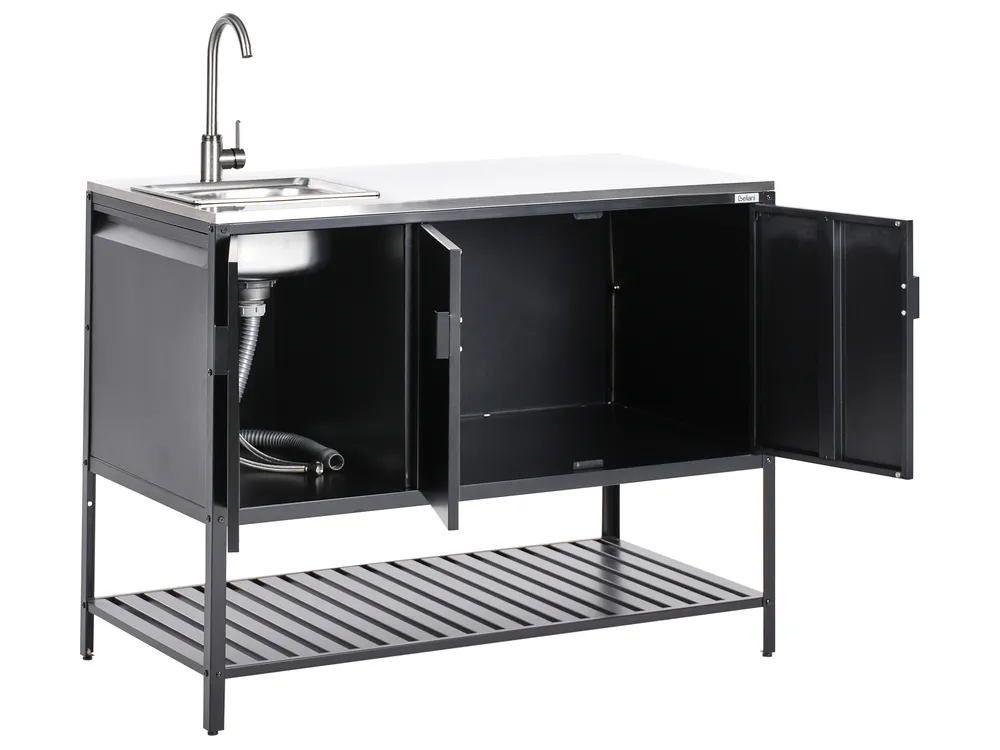Outdoor-Küche 2er Set mit Spüle MAENZA Schwarz Metall_981482