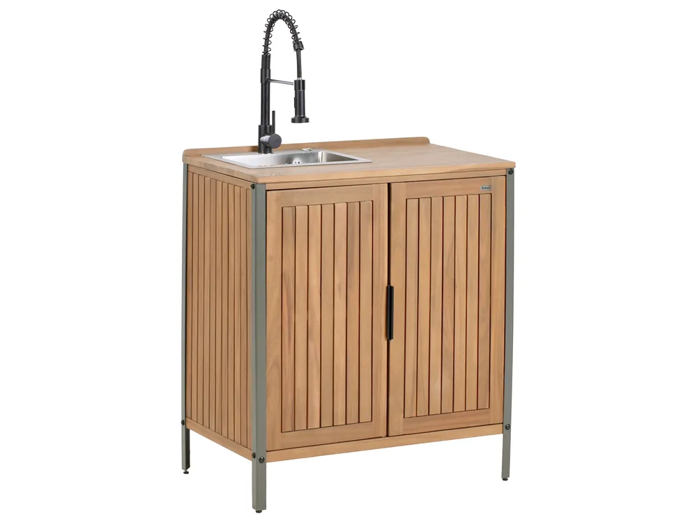 Outdoor-Küche 3er Set mit Spüle IVREA Braun / Schwarz zertifiziertes Akazienholz_988406