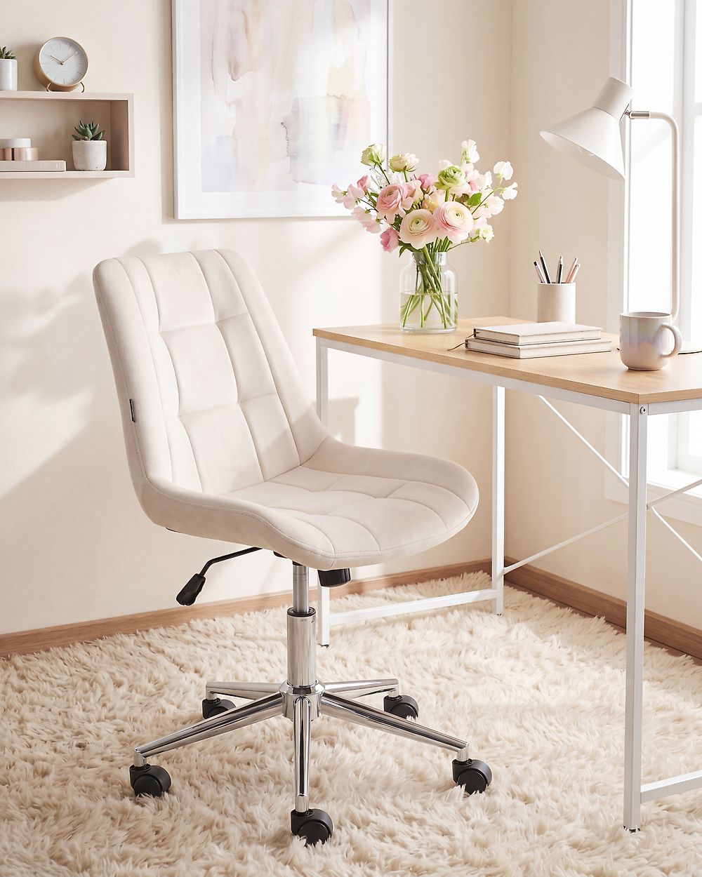 Office Chair MELROSE Velvet Off-White