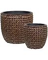 Set mit 2 Blumentöpfen BERBERIS 34/45 cm Polyrattan Dunkelbraun
