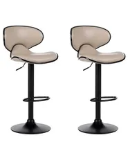 Set of 2 Bar Chairs CONWAY Swivel Faux Leather Light Beige_894625