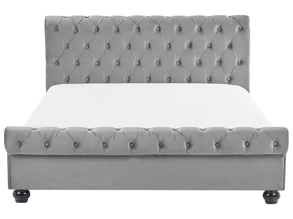 Bett mit Lattenrost Samtstoff AVALLON 160 x 200 cm Grau_694475