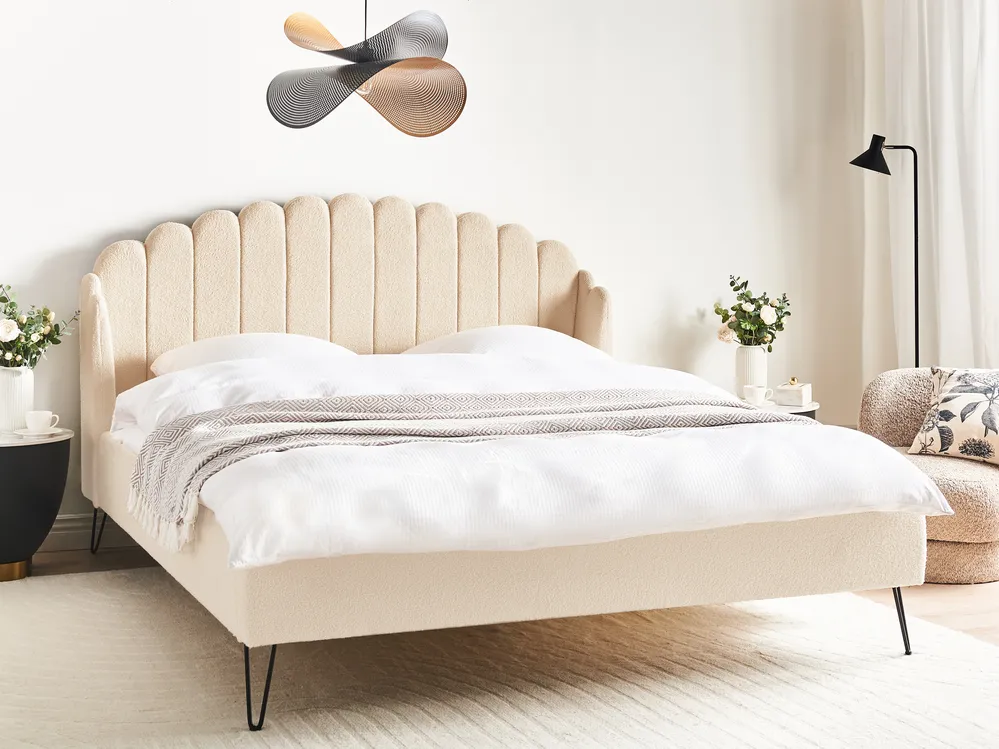 Bett mit Lattenrost Bouclé AMBILLOU 180 x 200 cm Beige