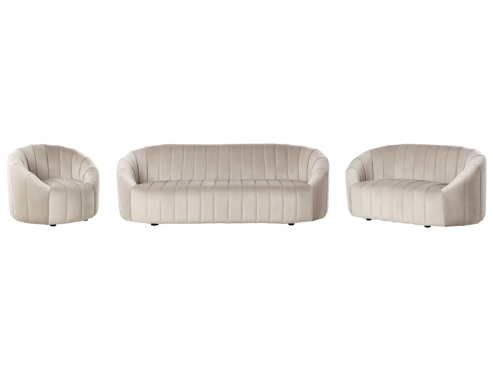 Living Room Set 6 Seater MALUNG Velvet Beige