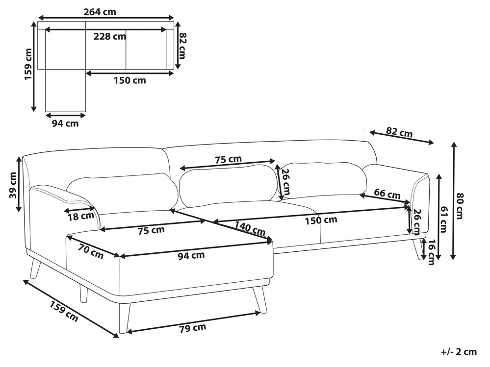Corner Sofa 3 Seater SIMOS Fabric Off-White Right Hand_927980