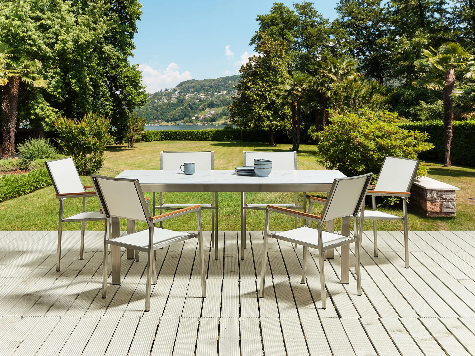 Gartenmöbel Set 6-Sitzer COSOLETO/GROSSETO Sicherheitsglas Marmor Optik Weißer Marmor_881699