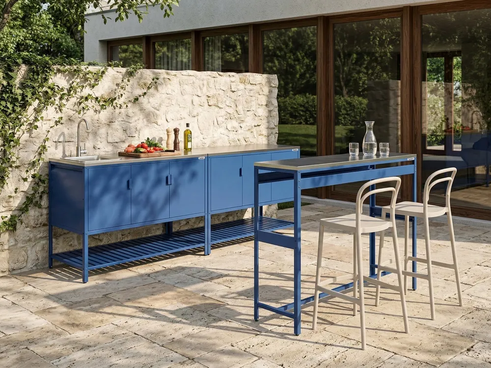 Outdoor-Küche 3er Set mit Spüle MAENZA Blau Metall