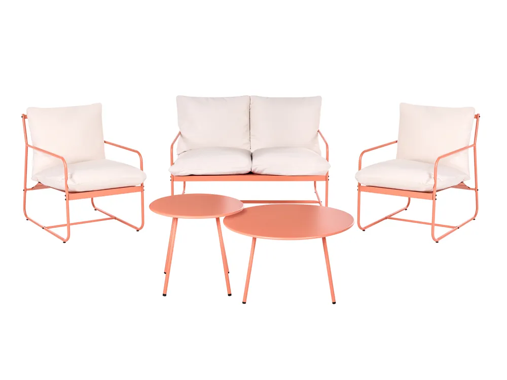Gartensofa Set 4-Sitzer FORMELLO mit Tischen Metall Korallenrot