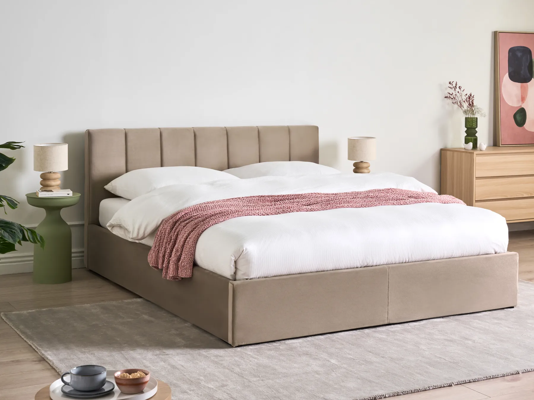 Bett mit Stauraum DREUX Samtstoff Taupe 160 x 200 cm_1012303