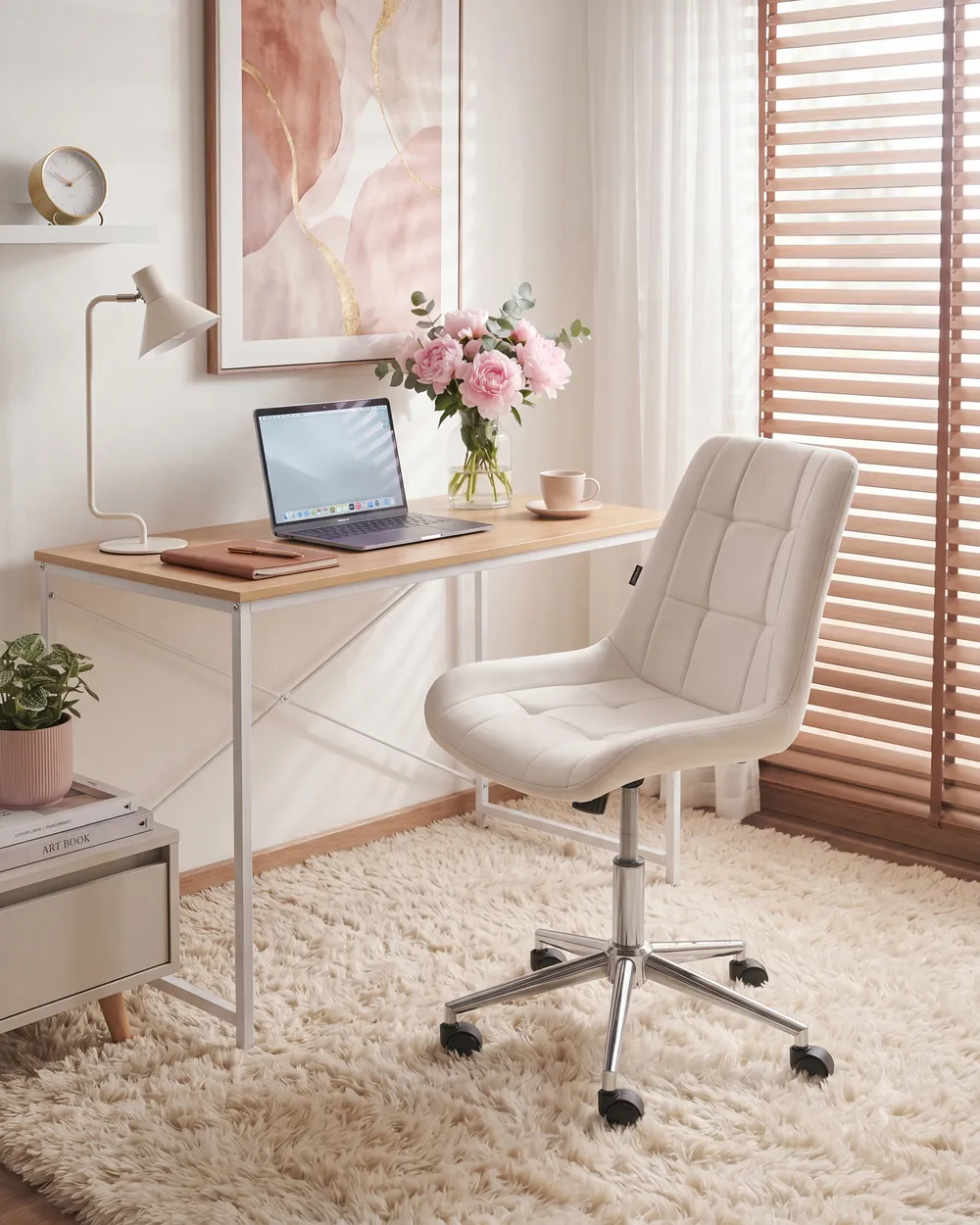Bürostuhl MELROSE Samtstoff Cremeweiß_1101566