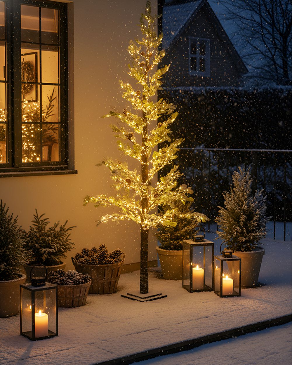 Gartendekoration LED GRENIVIK 245 cm Weihnachtsbaum Weiß