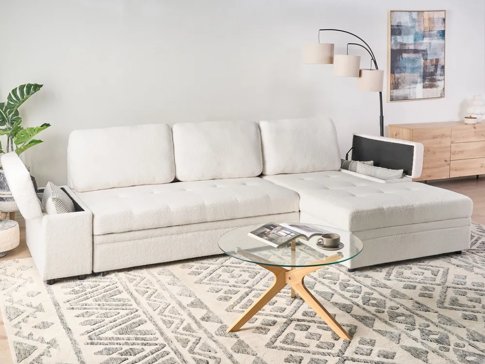 Eckschlafsofa 3-Sitzer HRISEY mit Stauraum Bouclé Weiß linksseitig