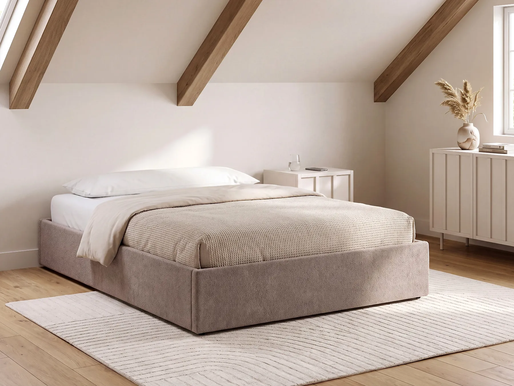 Ottoman Bed without Headboard DINAN Boucle Taupe 120 x 200 cm (EU Small Double)_1188223