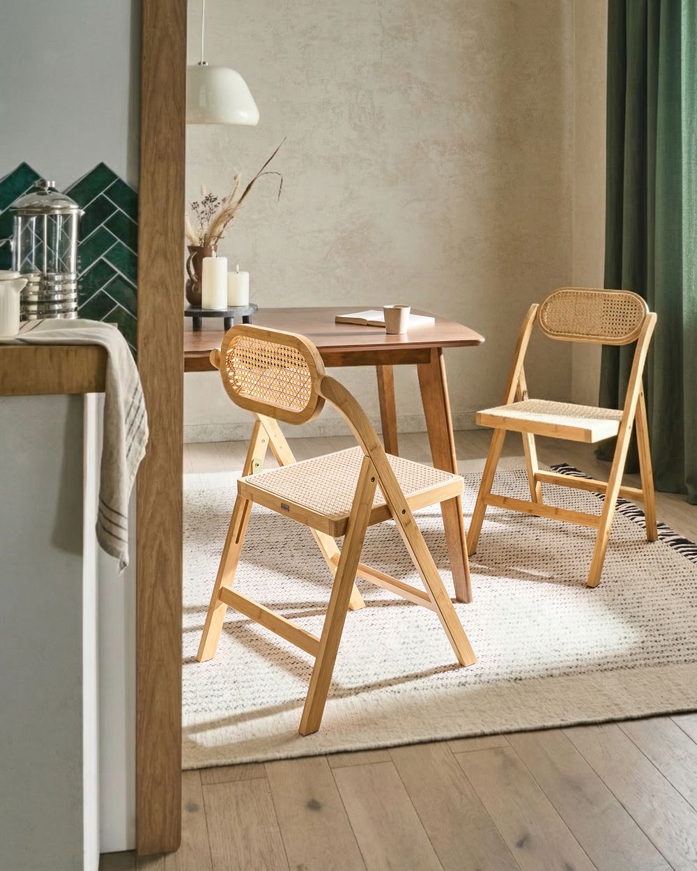 Set of 2 Dining Chairs Folding ORAISON Bamboo Light Brown