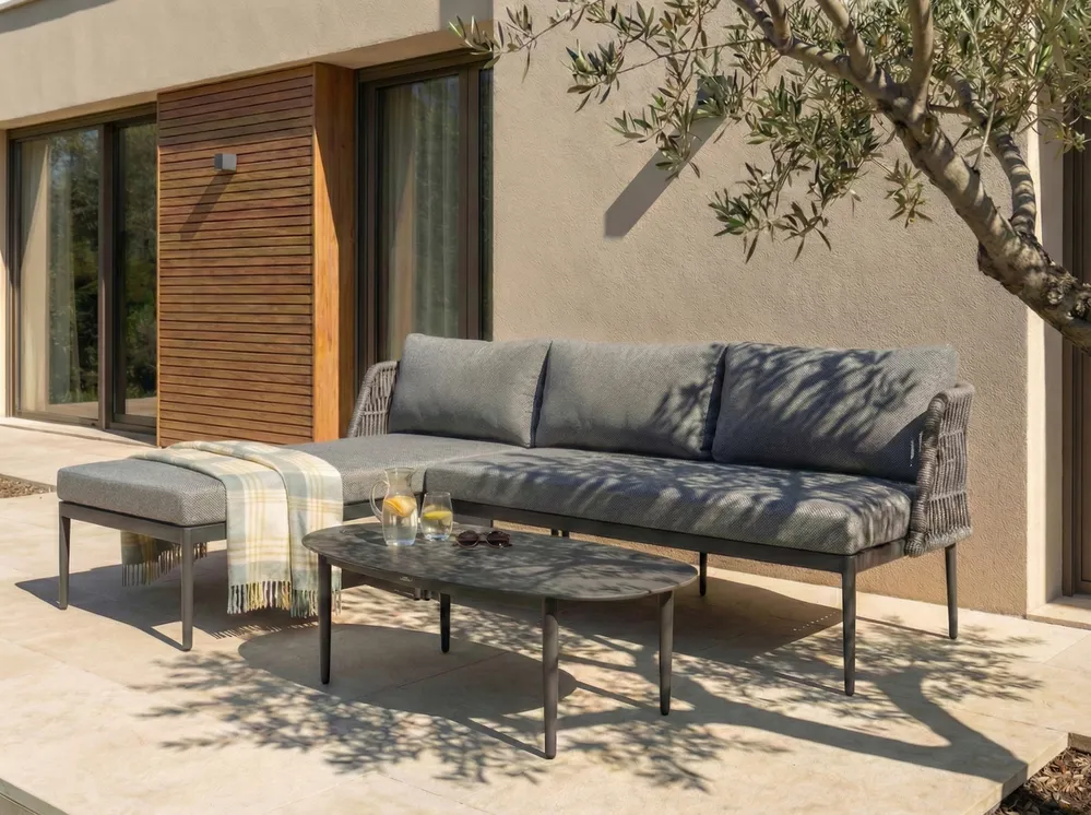 Garten Ecksofa mit Tisch 3-Sitzer LEFFE Metall Grau rechtsseitig