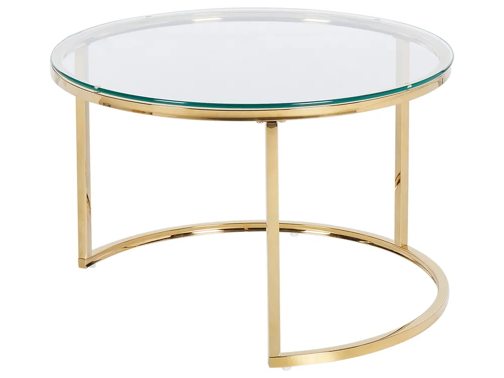 Set of 2 Coffee Tables GRANGE Tempered Glass Gold_895888
