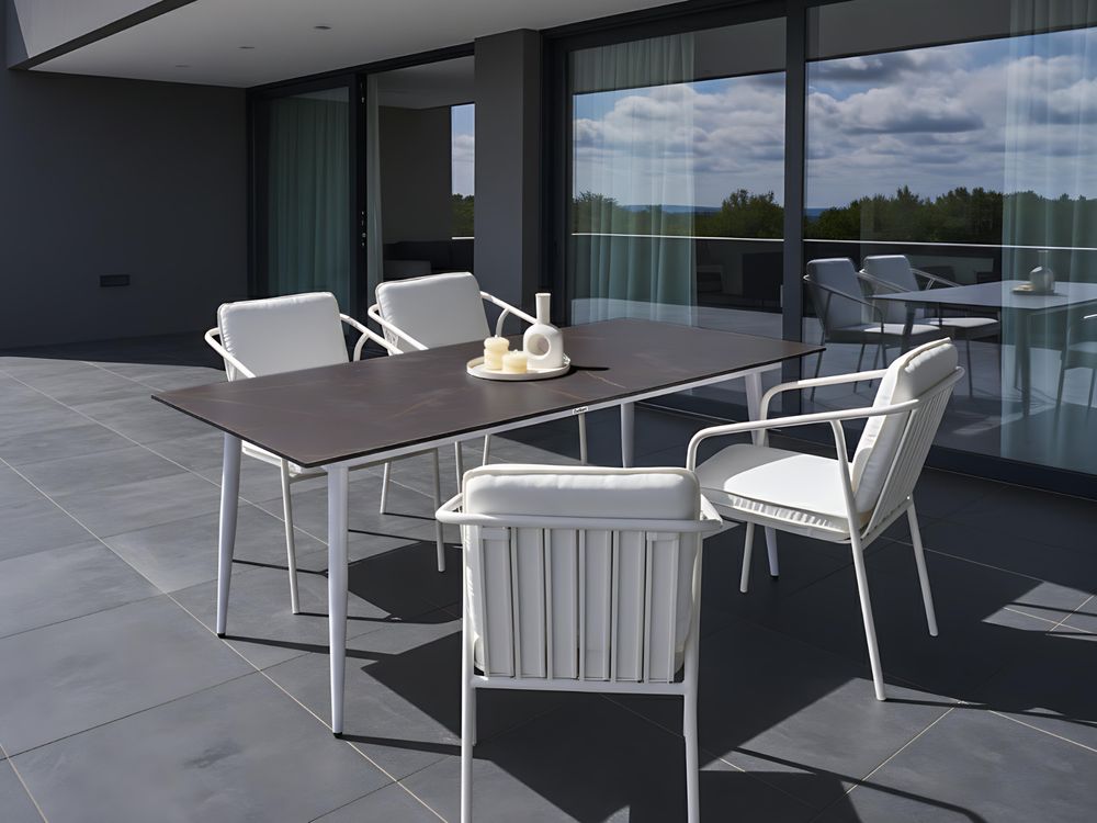 Garden Dining Table TOLENTINO 180 cm 90 cm Marble Effect Grey Marble