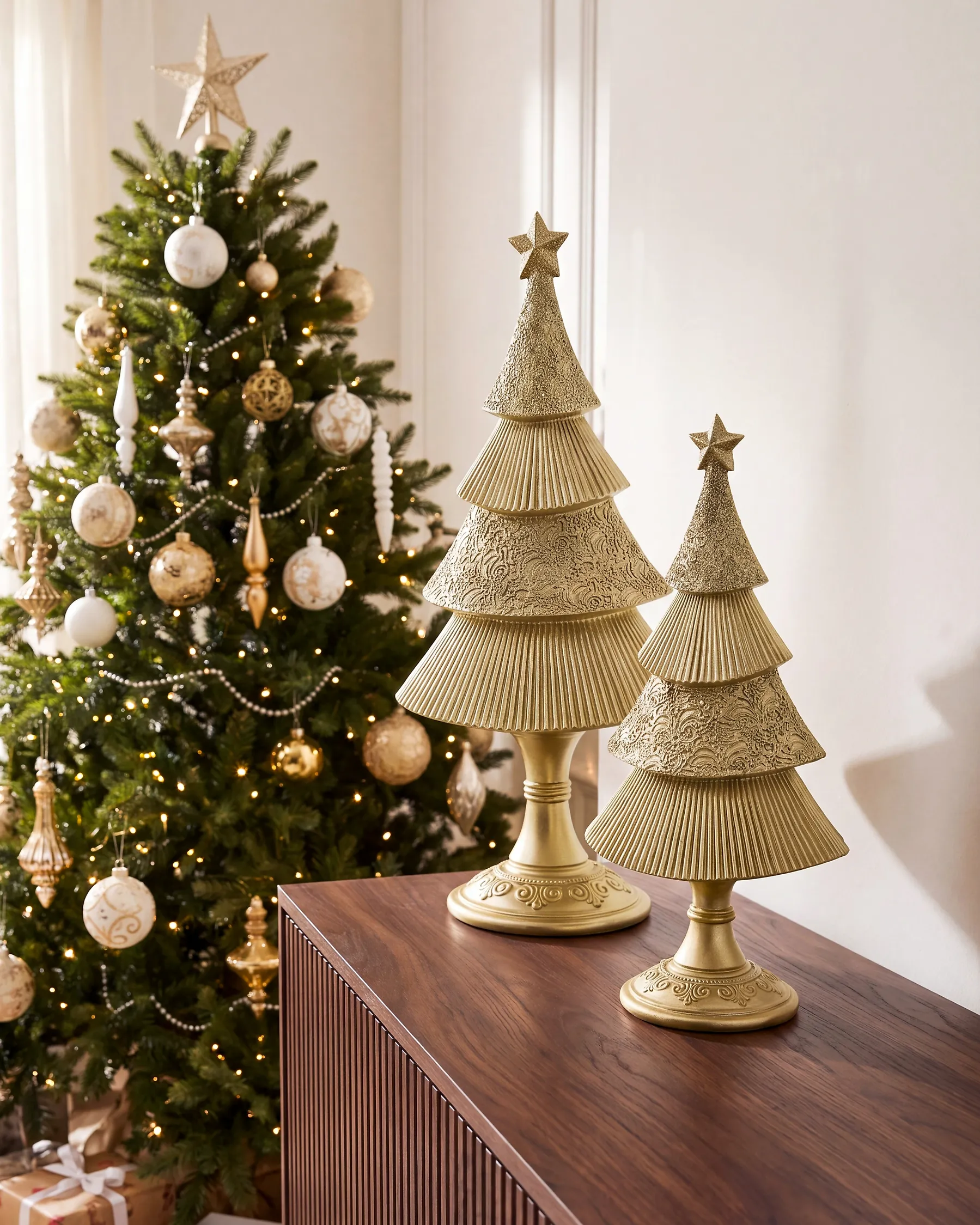 Set of 2 Christmas Decorations ERVASTI 32/41 cm Christmas Tree Gold_1175733