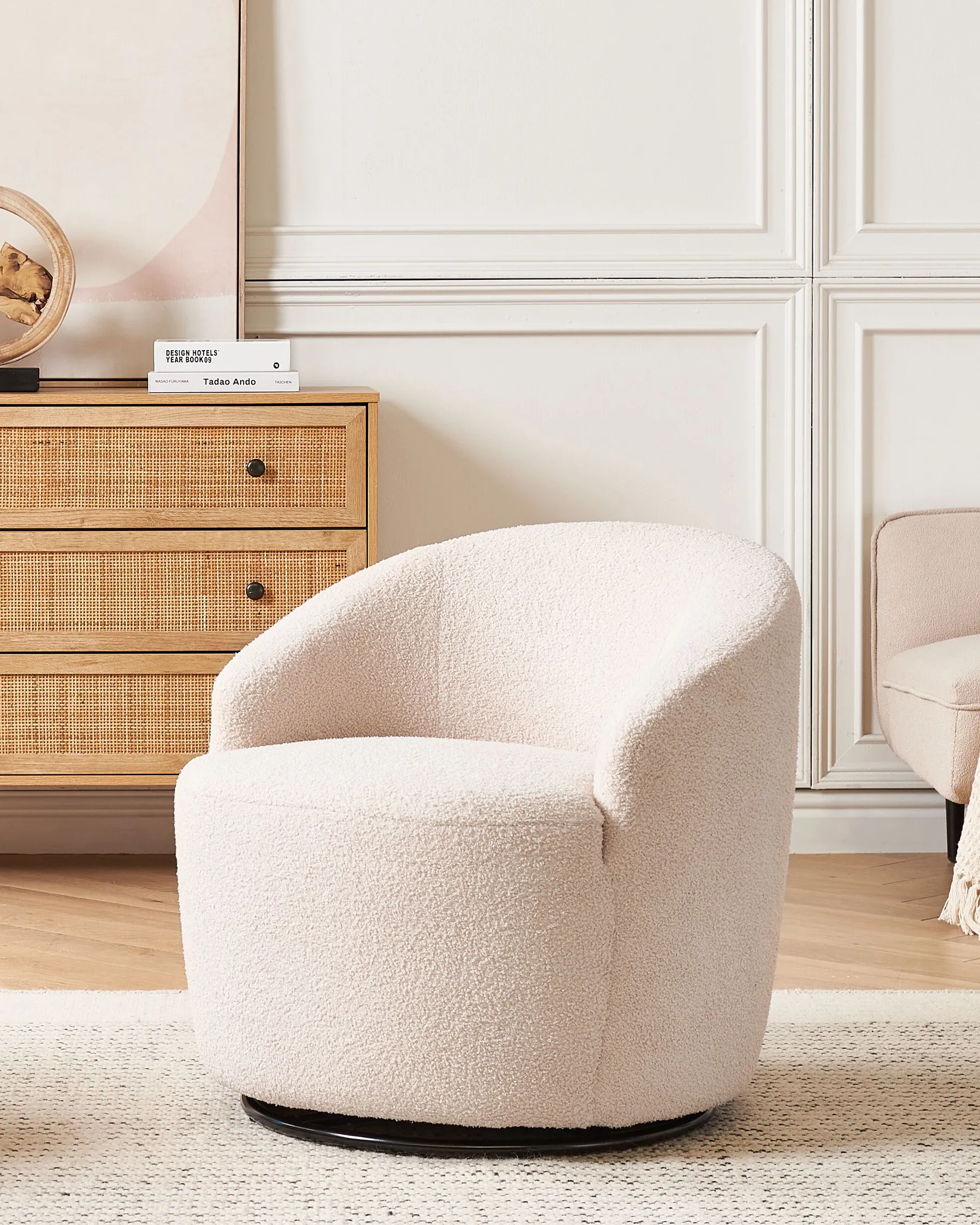 Swivel Armchair DAVIK Boucle Beige_875285