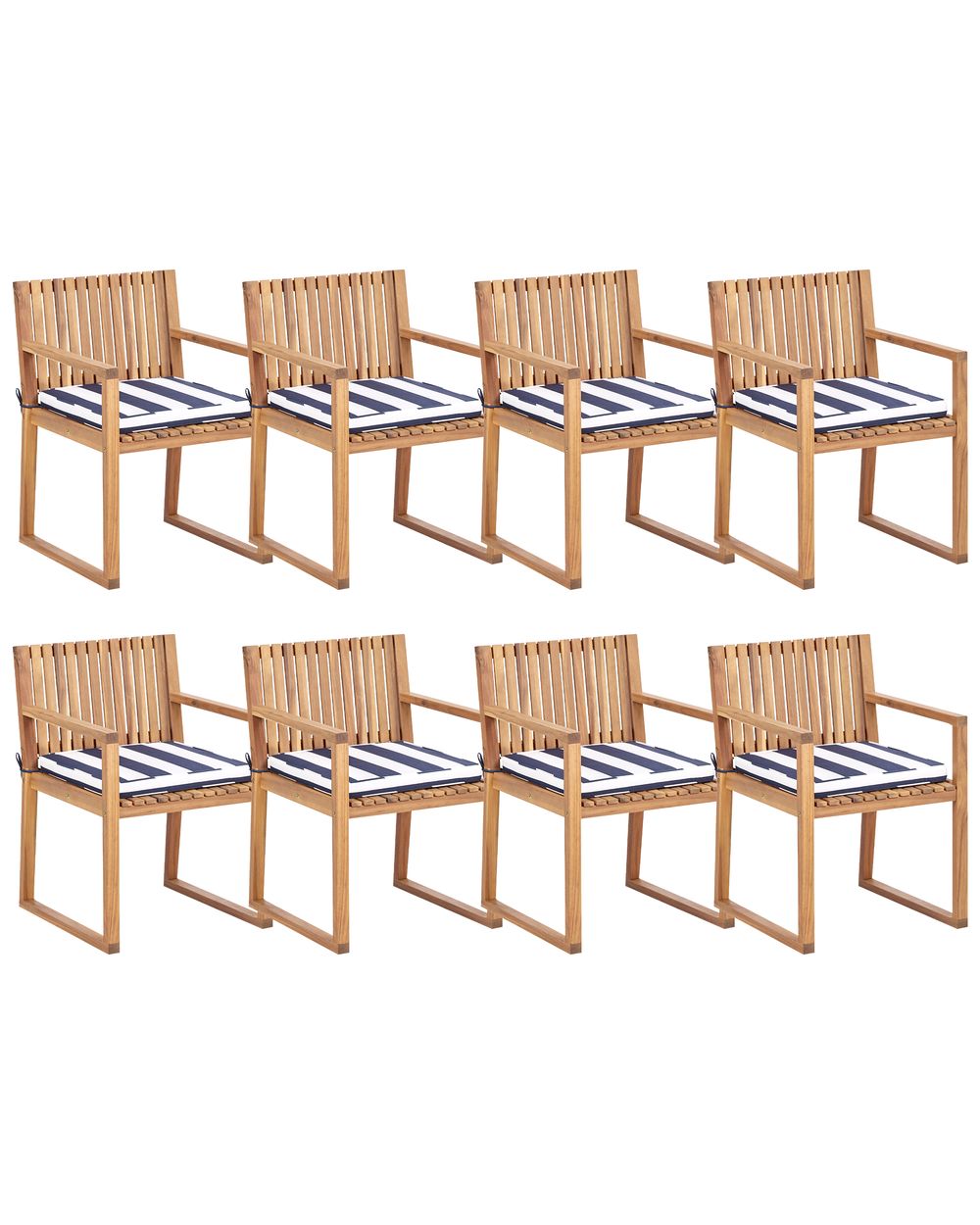Set mit 8 Stühlen und Sitzkissen SASSARI II zertifiziertes Akazienholz Marineblau