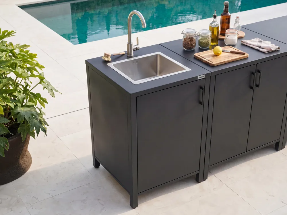 Outdoor Kitchen Cabinet with Sink ROCHA Graphite Grey Metal