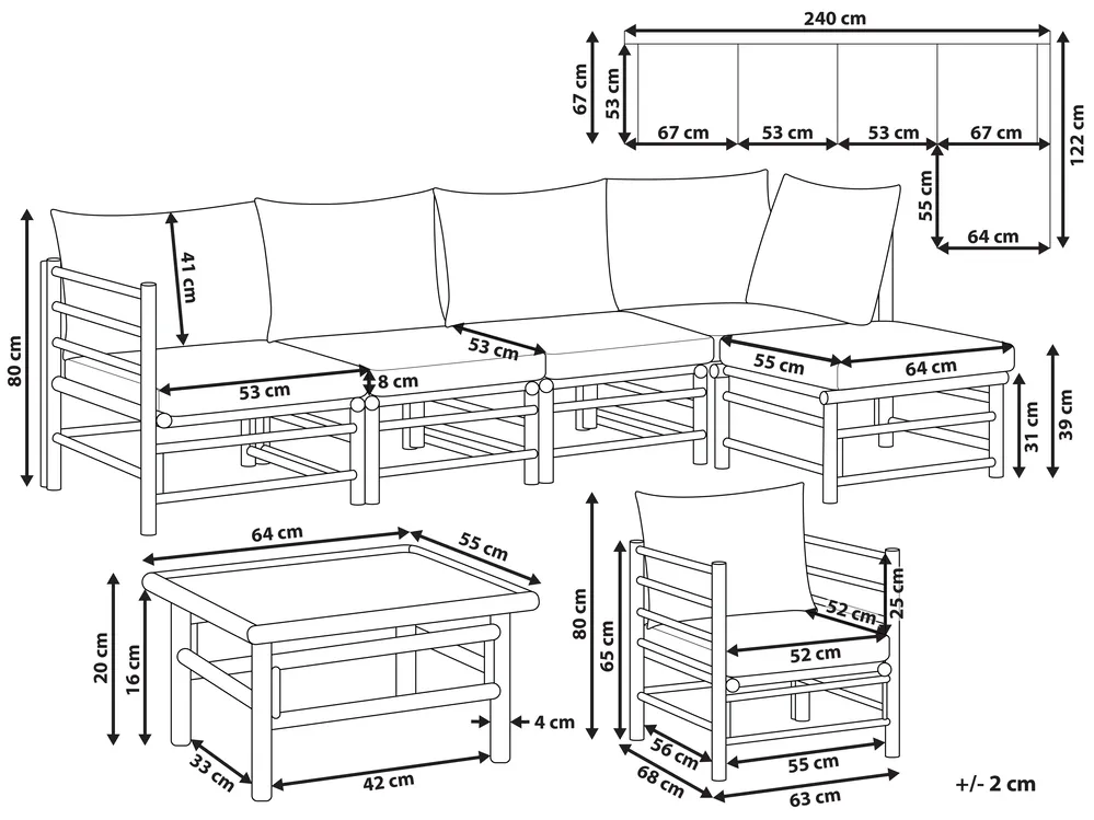Garden Lounge Set with Table 6 Seater CERRETO Bamboo Taupe Left Hand_909189