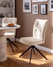 Esszimmerstuhl 2er Set drehbar RYAN Bouclé Hellbeige_1042453