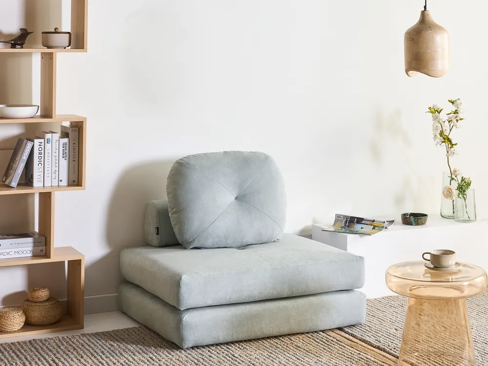1-Sitzer Schlafsofa OLDEN Chenillegewebe Hellblau