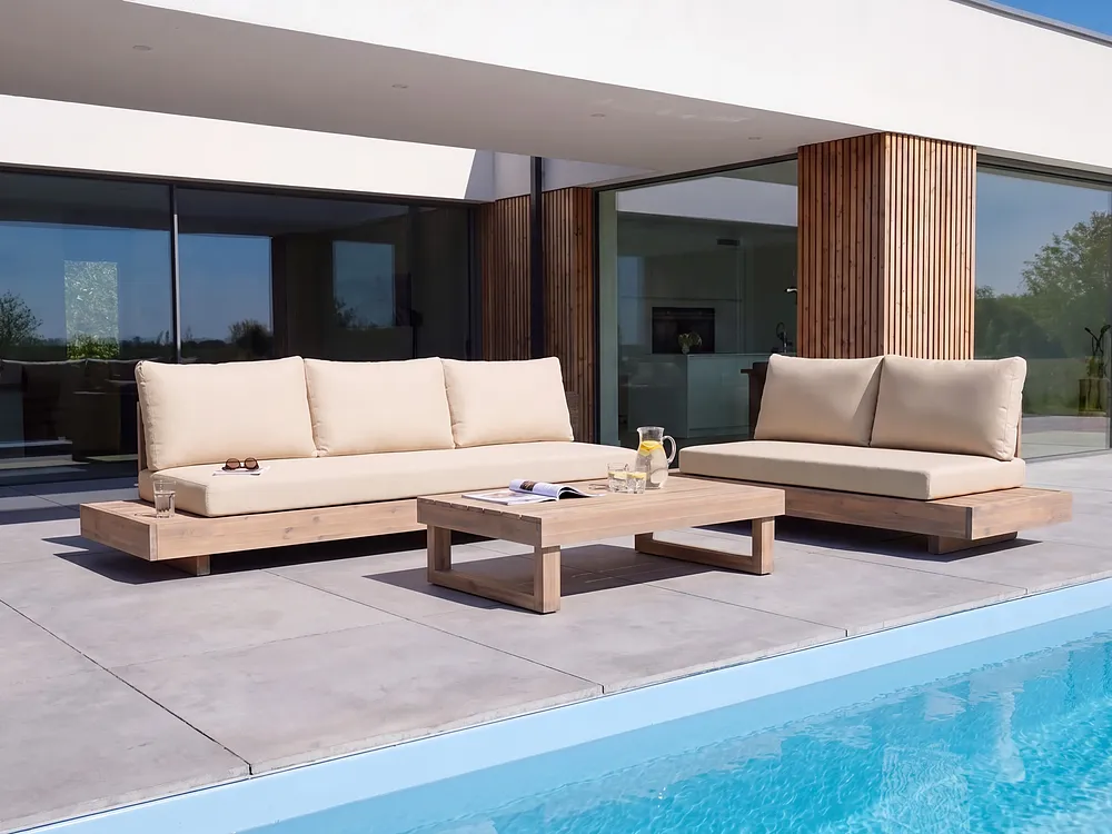 Lounge Set mit Tisch 5-Sitzer MARETTIMO zertifiziertes Akazienholz Beige_1154139