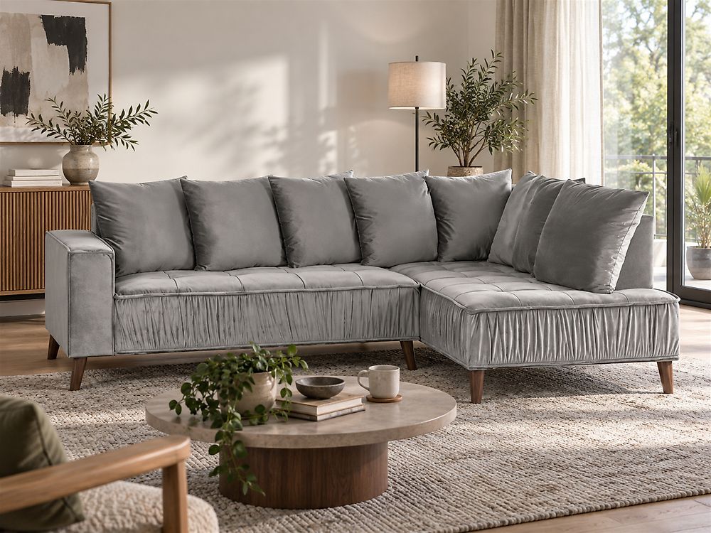 Ugaona sofa GRENA Samet svijetlosivi lijevoruki