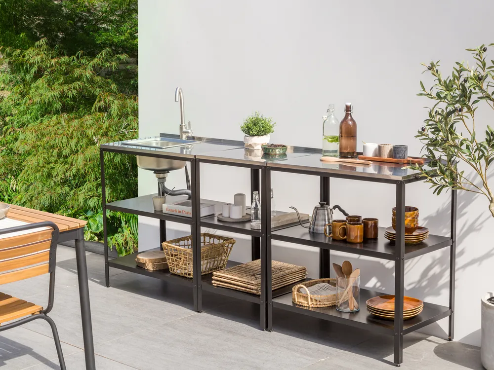 Outdoor-Küche 3er Set mit Spüle VILAMA Schwarz Metall