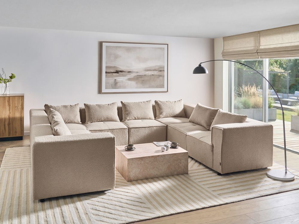 Modulaire U-vormige bank 8-zits AXEBO Bouclé Beige