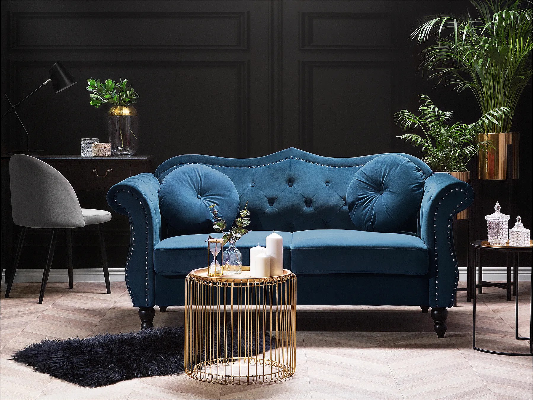 Sofa 2-Sitzer SKIEN II Samtstoff Marineblau_1161551