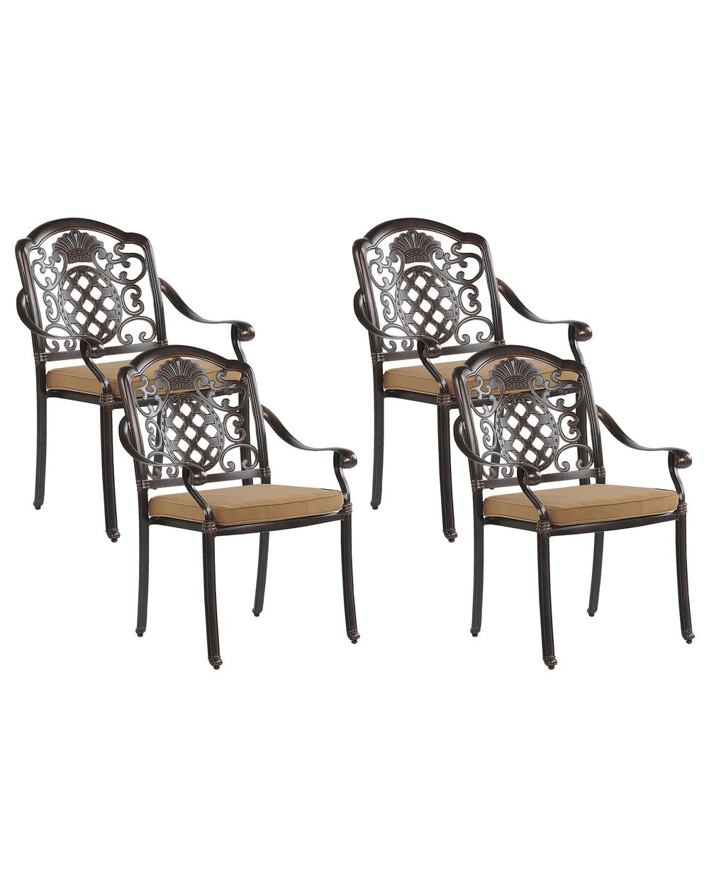 Set of 4 Garden Chairs with Cushions SALENTO Metal Dark Brown