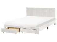 Bett mit Schubladen LONZAC Samtstoff Cremeweiß 160 x 200 cm_1014780