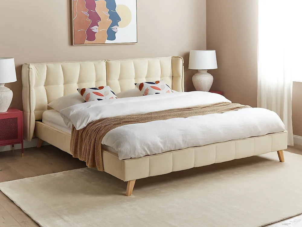Bett mit Lattenrost Samtstoff SENLIS 180 x 200 cm Beige_1183414