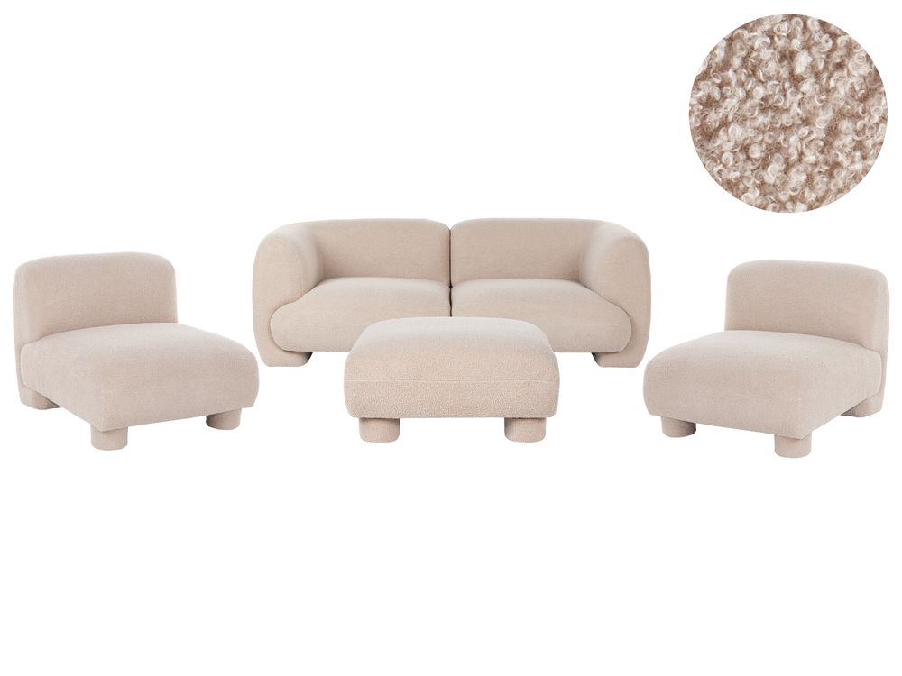 Modular Living Room Set 4 Seater MJALBI Boucle Beige