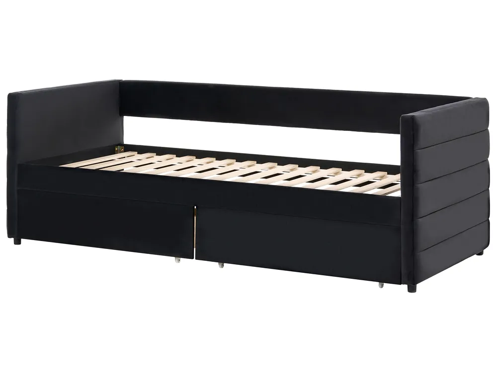 Tagesbett mit Stauraum MARRAY Samtstoff Schwarz 90 x 200 cm_1069231